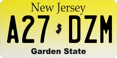 NJ license plate A27DZM
