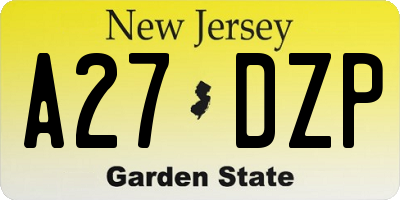 NJ license plate A27DZP