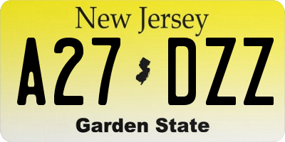 NJ license plate A27DZZ