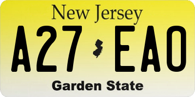 NJ license plate A27EAO