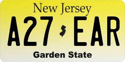 NJ license plate A27EAR