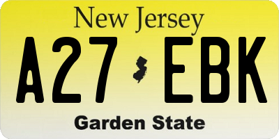 NJ license plate A27EBK