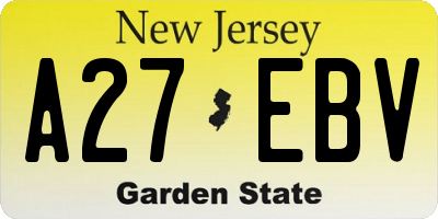 NJ license plate A27EBV