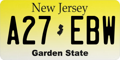 NJ license plate A27EBW
