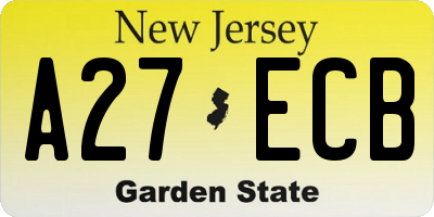NJ license plate A27ECB