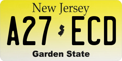 NJ license plate A27ECD