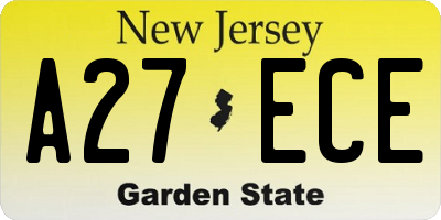 NJ license plate A27ECE