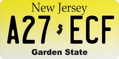 NJ license plate A27ECF