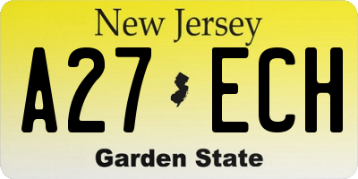NJ license plate A27ECH