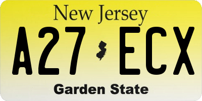 NJ license plate A27ECX