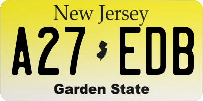 NJ license plate A27EDB