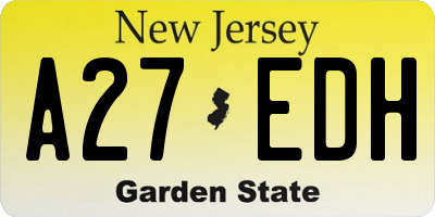 NJ license plate A27EDH