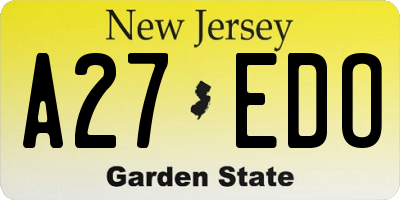 NJ license plate A27EDO