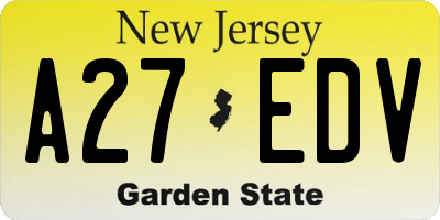 NJ license plate A27EDV