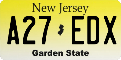 NJ license plate A27EDX