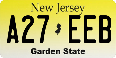 NJ license plate A27EEB