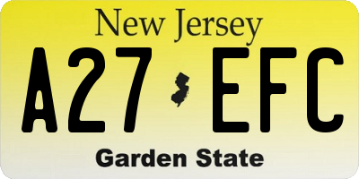 NJ license plate A27EFC