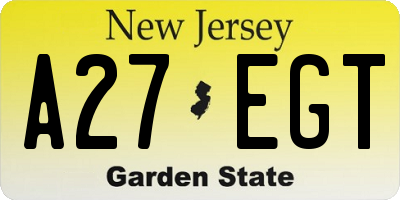 NJ license plate A27EGT