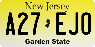 NJ license plate A27EJO