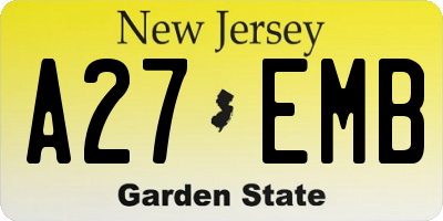 NJ license plate A27EMB