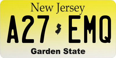 NJ license plate A27EMQ
