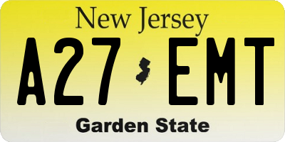 NJ license plate A27EMT