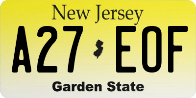 NJ license plate A27EOF