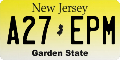 NJ license plate A27EPM