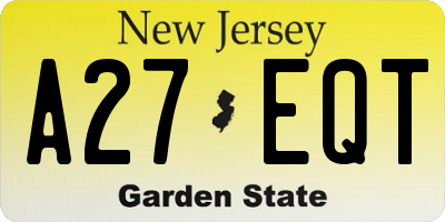 NJ license plate A27EQT