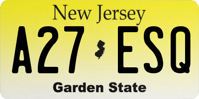 NJ license plate A27ESQ