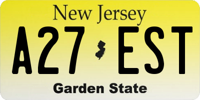 NJ license plate A27EST