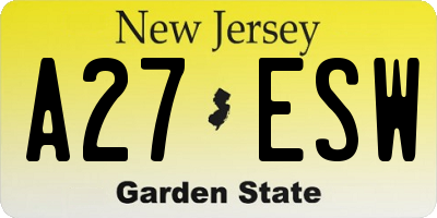NJ license plate A27ESW