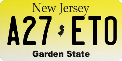 NJ license plate A27ETO