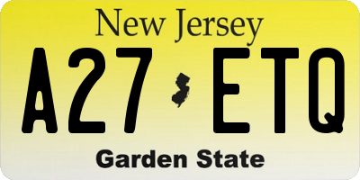 NJ license plate A27ETQ