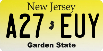 NJ license plate A27EUY