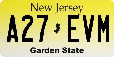 NJ license plate A27EVM