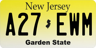 NJ license plate A27EWM