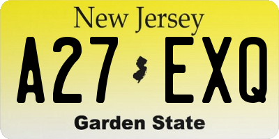 NJ license plate A27EXQ