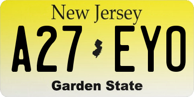 NJ license plate A27EYO