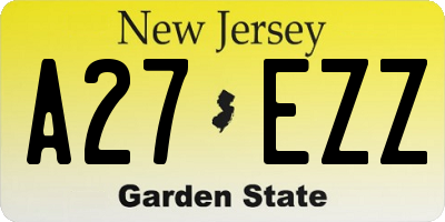 NJ license plate A27EZZ