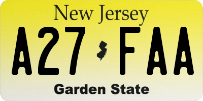 NJ license plate A27FAA