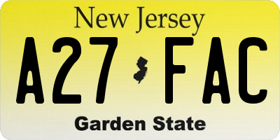 NJ license plate A27FAC