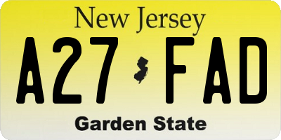 NJ license plate A27FAD
