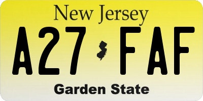 NJ license plate A27FAF