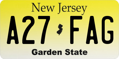 NJ license plate A27FAG