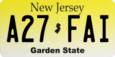 NJ license plate A27FAI