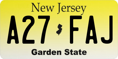 NJ license plate A27FAJ