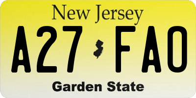 NJ license plate A27FAO