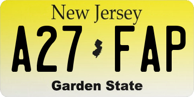 NJ license plate A27FAP