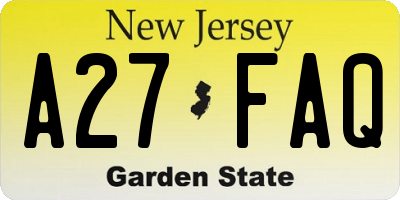 NJ license plate A27FAQ
